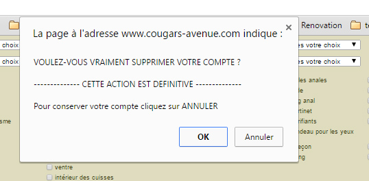 Supprimer compte cougar avenue